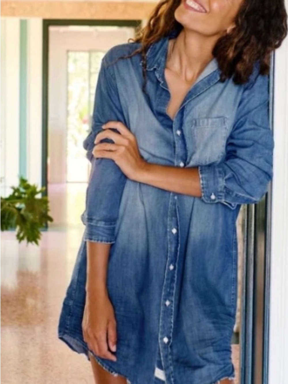 Frank & Eileen Faded Blue Denim Longline Button-Down Shirt Dress - Picture 2 of 6
